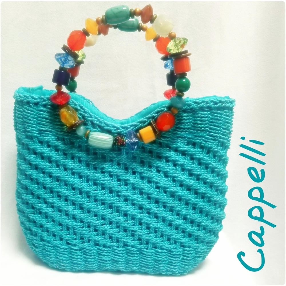 NWOT- Cappelli Beaded Handles Hand Woven Straw Bag